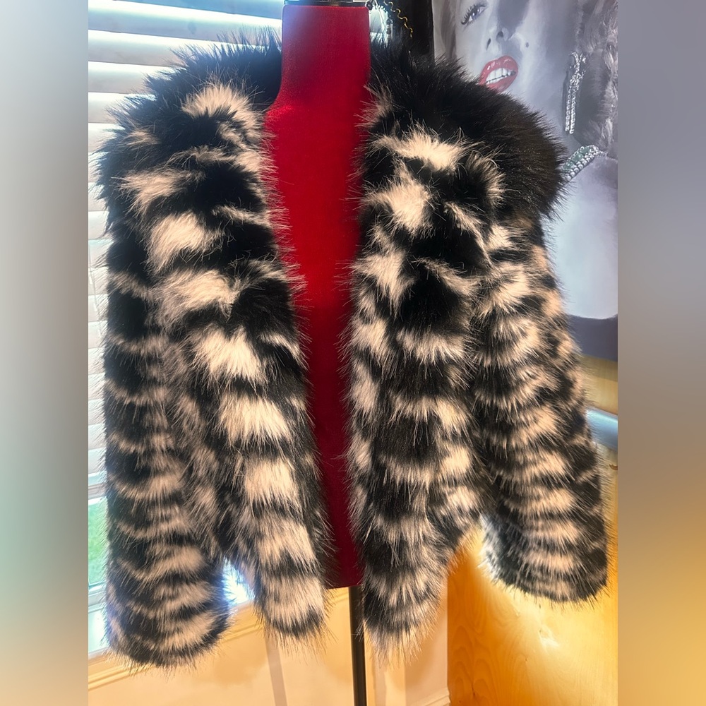 Black & White Faux Fur Jacket - Women's Statement Coat